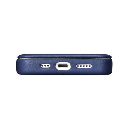 iCarer CE Premium Leather Folio Case skórzane etui iPhone 14 Pro z klapką magnetyczne MagSafe niebieski (WMI14220714-BU)