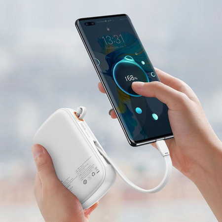 Powerbank Baseus Qpow PRO z kablem USB-C, USB-C, USB, 20000mAh, 22.5W (biały)
