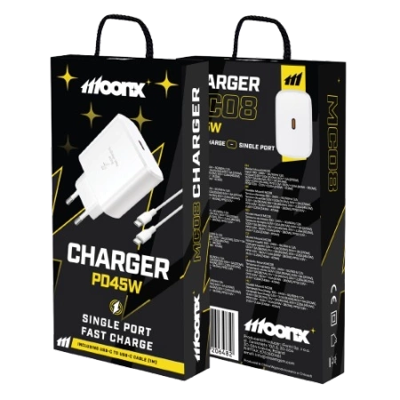 MOONX ładowarka sieciowa MC08 PD 45W 1xUSB-C + kabel USB-C - USB-C Biały