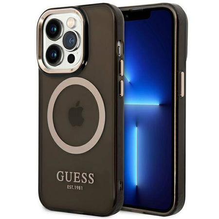 Guess Gold Outline Translucent MagSafe - Etui iPhone 14 Pro Max (czarny)