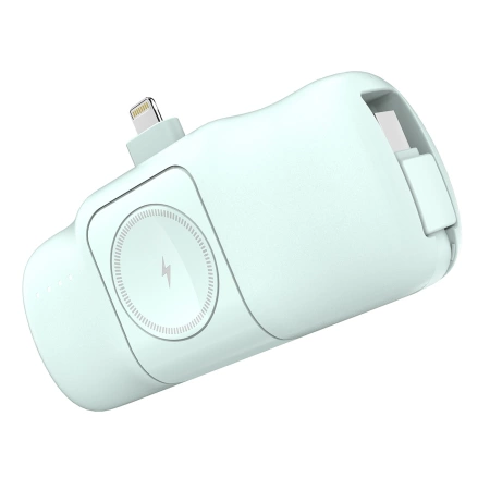 Wozinsky WF16-YLS 5000 mAh 15 W Lightning Mini-Powerbank mit integriertem USB-C-Kabel und Apple Watch Ladegerät – Grün