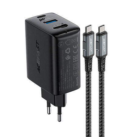 Acefast 2in1 Ladegerät GaN 65W USB Type C / USB, Adapter HDMI Adapter 4K @ 60Hz (Set mit Kabel) schwarz (A17 schwarz)