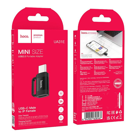 HOCO adapter OTG Typ C (męski) do Lightning (żeński) 3A UA31E czarny