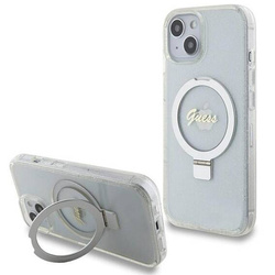 Original Handyhülle IPHONE 13 / 14 / 15 Guess Hardcase Ring Stand Script Glitter MagSafe (GUHMP15SHRSGSD) transparent