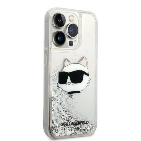 Karl Lagerfeld Liquid Glitter NFT Choupette Head - Etui iPhone 14 Pro (srebrny)