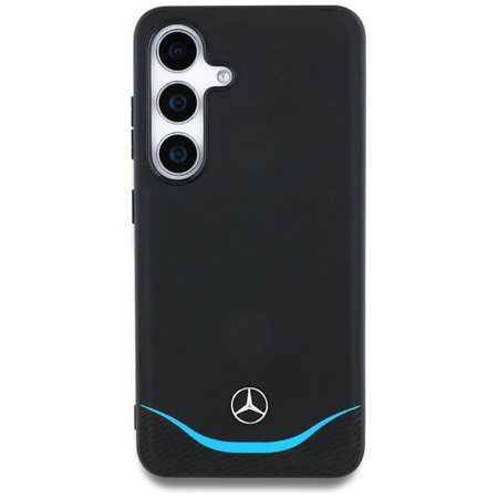 Original Case SAMSUNG GALAXY S25 Mercedes Leather Contrasted Blue Horizontal Curve MagSafe black