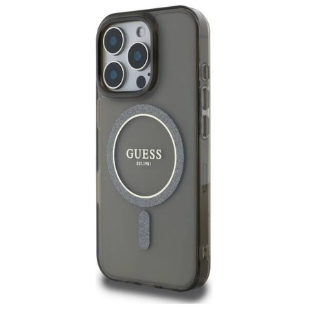 Original Handyhülle IPHONE 16 PRO Guess Hardcase IML Glitter Circle MagSafe (GUHMP16LHFGEREK) schwarz