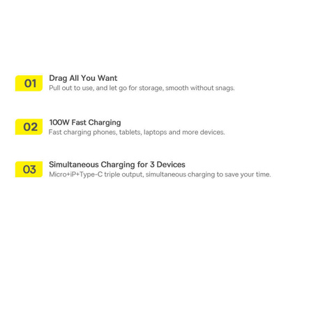 Baseus Bright Mirror 2 retractable cable 3in1 USB Type C - micro USB + Lightning + USB Type C 3.5A 1.1m black (CAMJ010201)