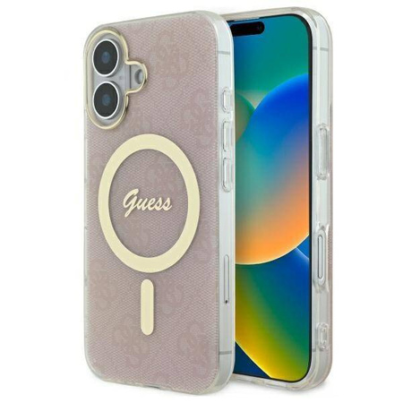 Original Handyhülle IPHONE 16 PLUS Guess Hardcase IML 4G MagSafe (GUHMP16MH4STP) rosa