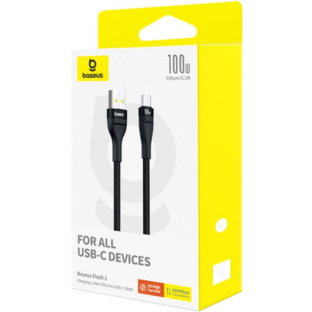 Baseus Flash 2 USB-A / USB-C-Kabel 100W 2 m - Schwarz