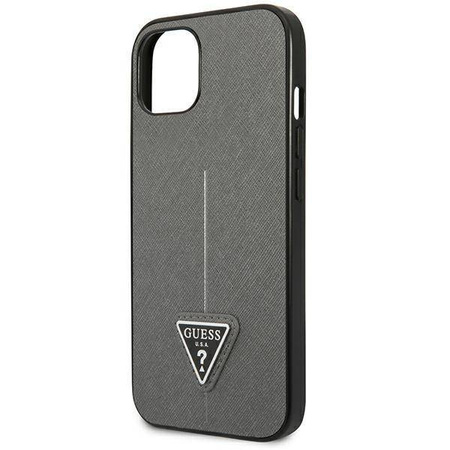 Original Case IPHONE 14 Guess Hardcase Saffianotriangle Logo (GUHCP14SPSATLG) silver