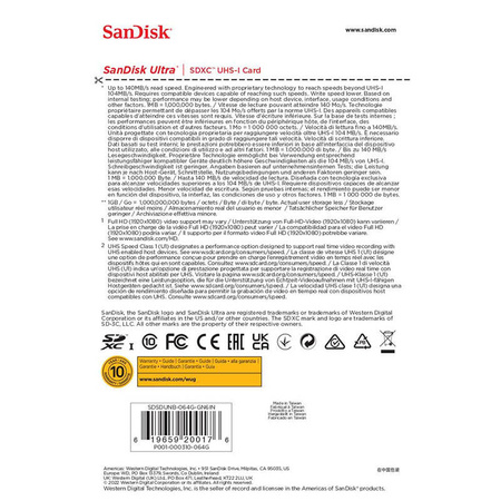 SanDisk Ultra SDXC - Karta pamięci 64 GB Class 10 UHS-I 140 MB/s