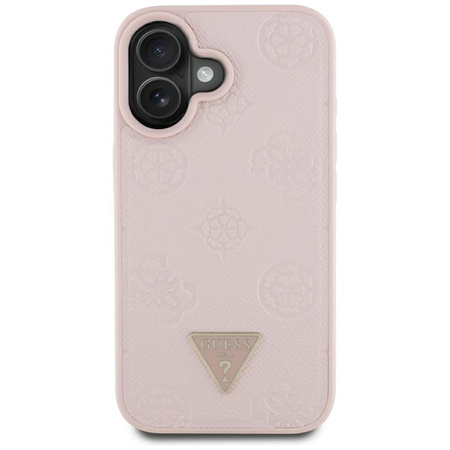 Guess Grained Hot Stamp Peony Triangle Logo MagSafe - Etui do iPhone 16 (różowy)