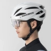 Rockbros Fahrradhelm mit Visier, abnehmbarer UV-Schutzbrille, Unisex, matt - weiß