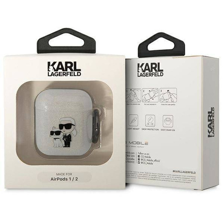 Original Handyhülle APPLE AIRPODS Karl Lagerfeld Gliter Karl&Choupette (KLA2HNKCTGT) transparent