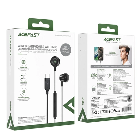 Acefast L2 In-Ear-Kopfhörer mit USB-C-Anschluss, Mikrofon und Fernbedienung 1,2 m – Schwarz