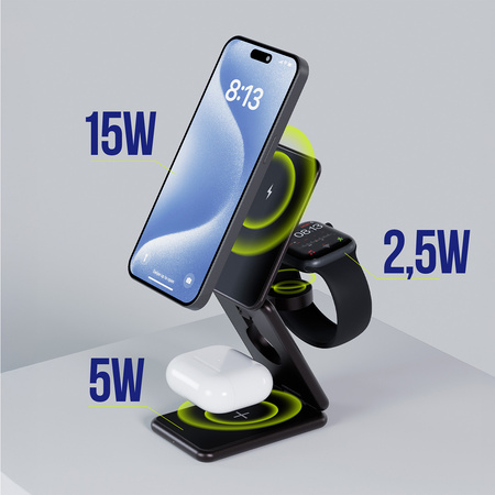 Allity ładowarka bezprzewodowa AWC-230-22WMS 22,5W grafitowa 3w1