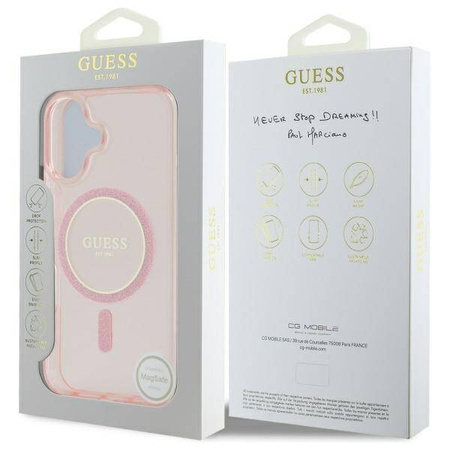Guess nakładka HC MagSafe IML Glitter Circle do iPhone 16 6,1" różowa