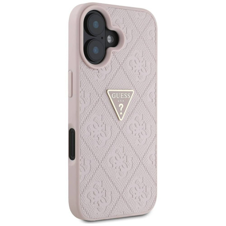 Case IPHONE 16 Guess Hot Stamp 4G Pattern Triangle Metal Logo pink