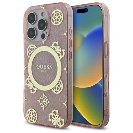 Original Handyhülle IPHONE 16 PRO Guess Hardcase IML Peony On 4G Background MagSafe (GUHMP16LH4PYEEP) rosa