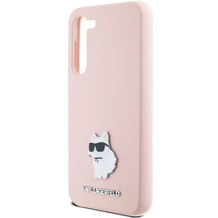 Oryginalne Etui KARL LAGERFELD hardcase Silicone Choupette Metal Pin KLHCS24MSMHCNPP do Samsung Galaxy S24 Plus różowy