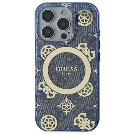 Original Case IPHONE 16 PRO Guess Hardcase IML Peony On 4G Background MagSafe (GUHMP16LH4PYEEB) blue
