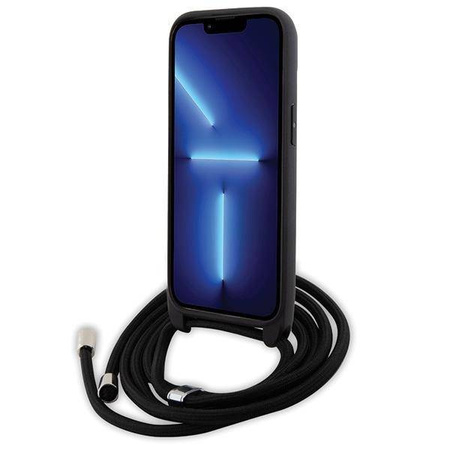 Karl Lagerfeld Crossbody Saffiano Metal Pin Karl &amp; Choupette Hülle für iPhone 15 Plus – Schwarz