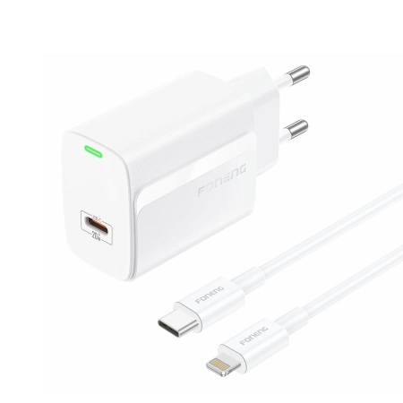 FONENG wall charger EU65 PD 20W 1xUSB-C + cable USB-C - Lightning White