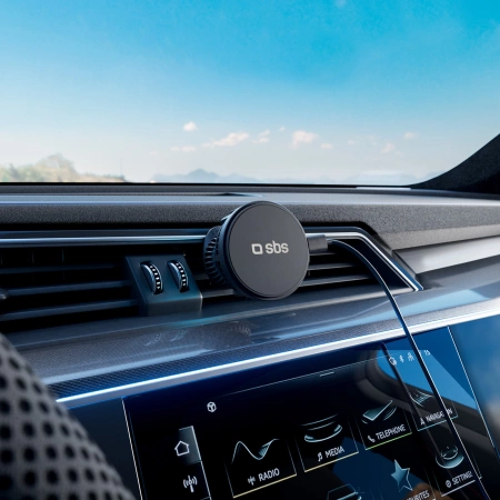 Smartphone holder with inductive charger SBS TESUPFANWIR15W 15W for air vent, with cooling - black