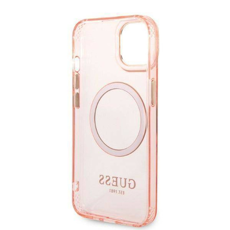 Guess Gold Outline Translucent MagSafe - Etui iPhone 14 Plus (różowy)