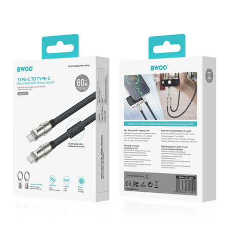 BWOO Smycz, zawieszka, kabel 27W USB-C do lightning, 1,2 m