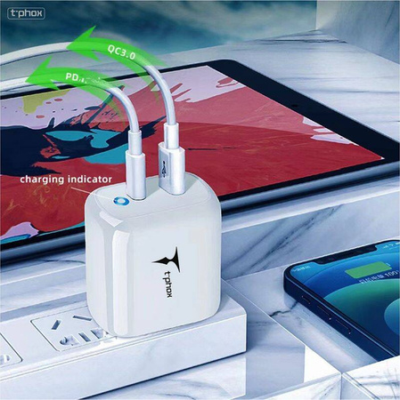 45W USB + USB-C T-PHOX GLORY Wall Charger, white