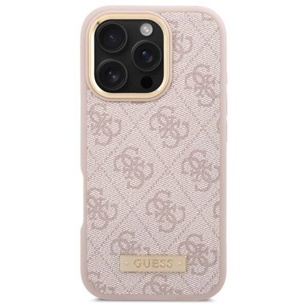 Original Case IPHONE 16 PRO Guess Hardcase 4G Logo Plate MagSafe (GUHMP16LU4GPRP) pink