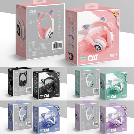 SŁUCHAWKI DLA DZIECI BLUETOOTH LED / KOCIE USZY, MINT / MIĘTOWY