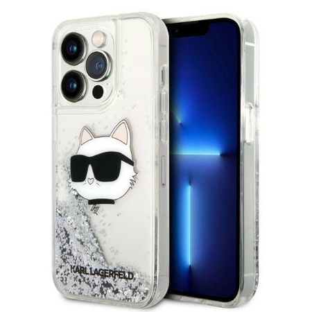 Karl Lagerfeld Liquid Glitter NFT Choupette Head - Etui iPhone 14 Pro Max (srebrny)