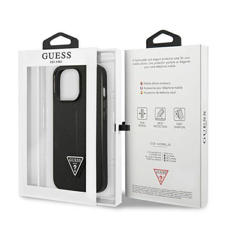 Oryginalne Etui IPHONE 14 PRO Guess Hardcase Saffianotriangle Logo (GUHCP14LPSATLK) czarne