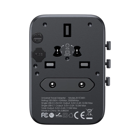 Adapter podróżny Joyroom JR-TCW01 uniwersalny 17W EU / US / UK / JP / AU / CN - czarny