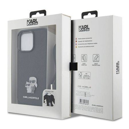 Karl Lagerfeld Crossbody Saffiano Metal Pin Karl &amp; Choupette Hülle für iPhone 15 Pro Max – Schwarz