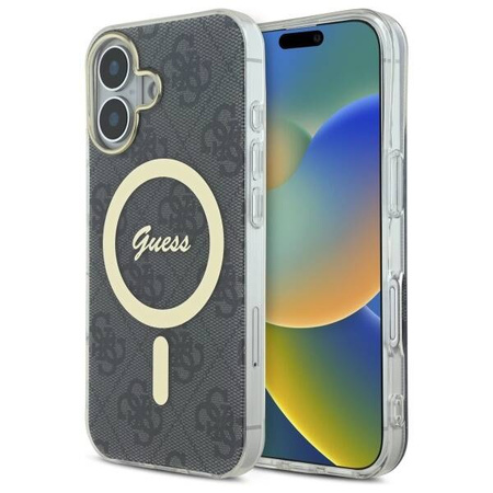 Original Handyhülle IPHONE 16 Guess Hardcase IML 4G MagSafe (GUHMP16SH4STK) schwarz