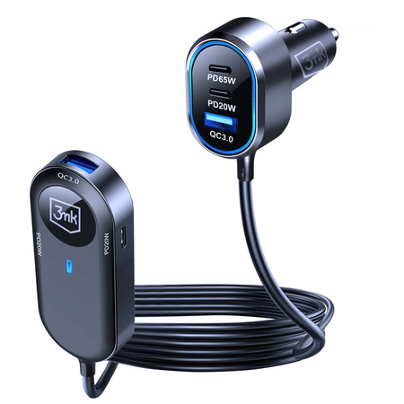 3mk Double Car Charger 135W PD QC PPS USB 2A4C Black/Gray