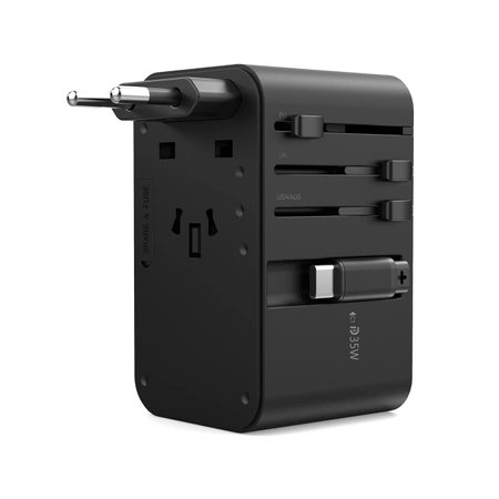 Choetech PD5020 35W EU/US/AUS/UK Reiseadapter mit integriertem USB-C-Kabel – Schwarz