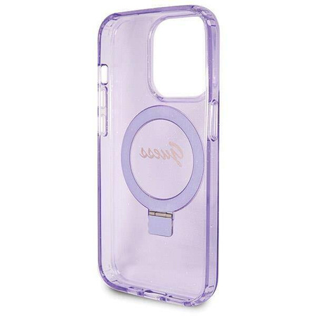 Oryginalne Etui IPHONE 13 PRO MAX Guess Hardcase Ring Stand Script Glitter MagSafe (GUHMP13XHRSGSU) fioletowe