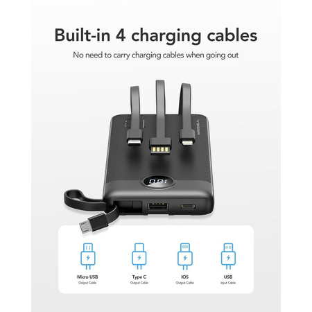 Bateria zewnętrzna (Powerbank) VEGER C10 - 10 000mAh (Micro + Typ C + Lightning 8-pin) czarny (W1116)