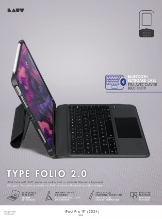 Laut Type Folio 2 Hülle mit Bluetooth-Tastatur für iPad Pro 11" M4 (2024) - Schwarz