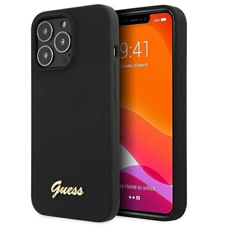 Guess GUHMP13LLSLMGBK iPhone 13 Pro / 13 6.1 &quot;schwarz / schwarzes Hardcase Silikonschrift Gold Logo