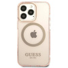 Original Case IPHONE 13 PRO Guess Hard Case Gold Outline Translucent MagSafe (GUHMP13LHTCMP) pink
