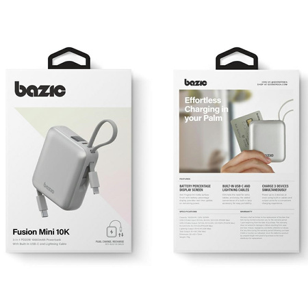 PowerBank 3w1 Bazic Fusion Mini 10000mAh kabel USB-C/Lightning szary