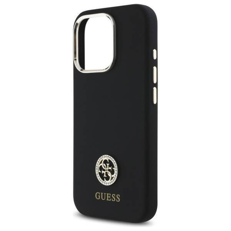 Original Handyhülle IPHONE 16 PRO Guess Hardcase Silicone Logo Strass 4G (GUHCP16LM4DGPK) schwarz