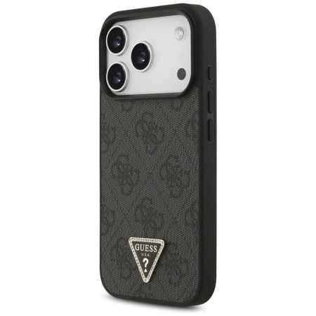 Etui Guess Leather 4G Triangle Strass MagSafe na iPhone 17 Pro - czarne