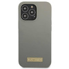 Original Handyhülle IPHONE 13 PRO Guess Hard Case Silicone Logo Plate MagSafe (GUHMP13LSPLG) grau
